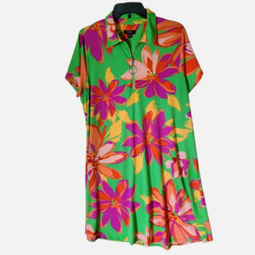 Cocomo Dress 1X Plus Floral Maxi Shift Short Sleeve Retro Hippie Mrs Roper Style